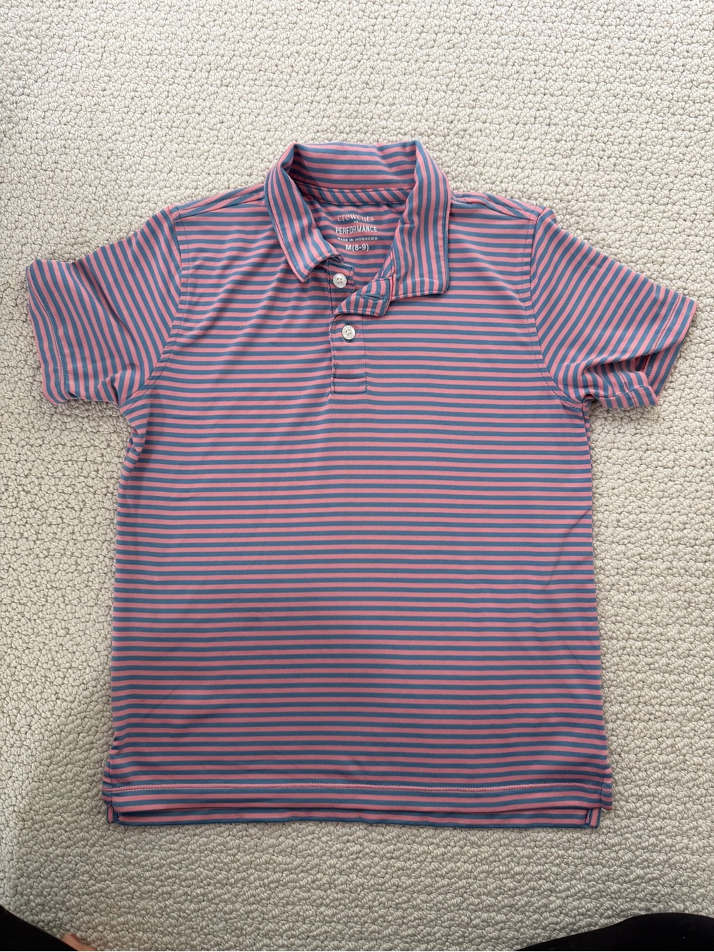 Crewcuts Performance Striped Polo in Pink and Blue